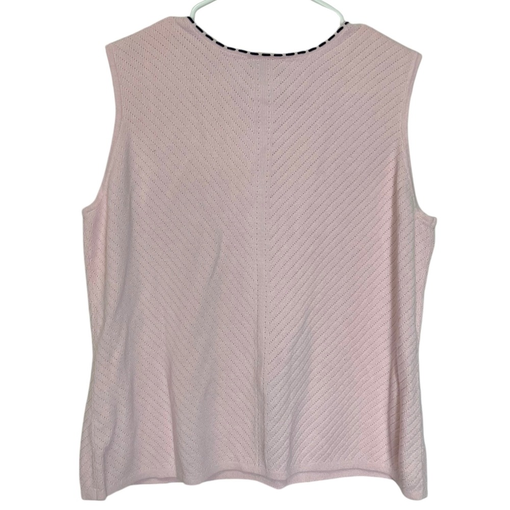 Southern Lady L Pink Knit Shell Tank Contrast Stitch Chevron Grandmacore Preppy - Picture 5 of 5